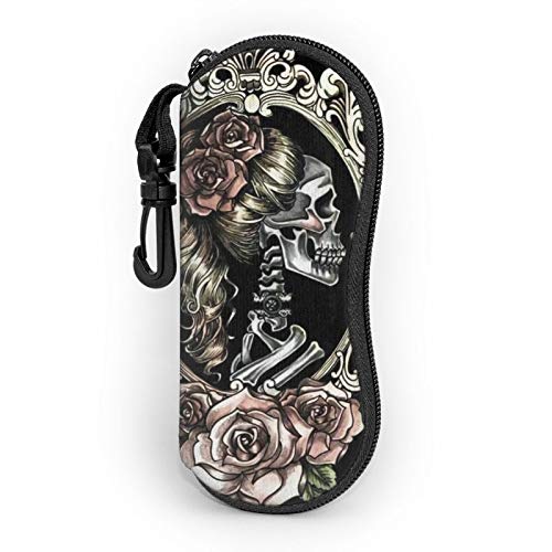 Skull Girl Halloween Sunglasses Soft Case with Carabiner for Women Eyeglass Glasses Case Soft with Belt Clip Ultra Light Portable Zipper