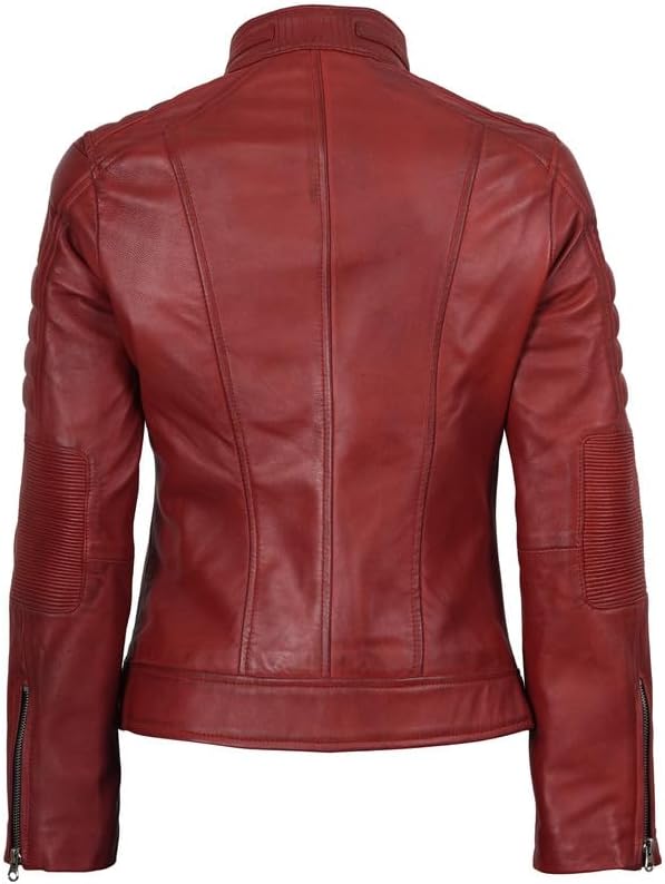 Blingsoul Cafe Racer Leather Jacket Womens - Real Lambskin Leather Jackets for Women - Image 4