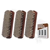 Euvia 100% Horsehair Brush Professional Premium Horsehair Shoe Brush Dauber Applicators for Leather Shoes Boots Coats Purses Soft Horsehair with Curved Wood Handle for Grip Leather Shine Polish (3pcs)