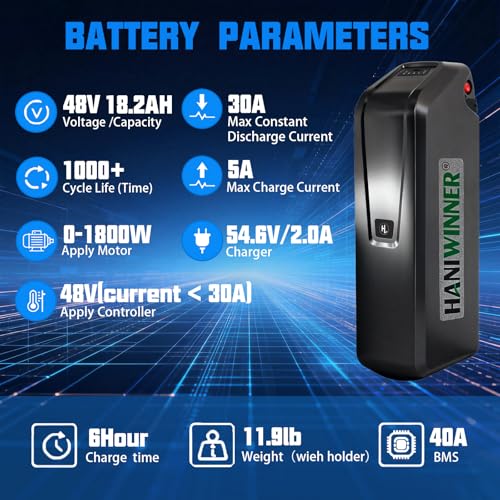 Image of Hailong 48V 18.2Ah E-Bike Battery - High-Capacity Water Bottle Style Lithium-Ion Pack with 30A Smart BMS, Anti-Theft Key Lock and Universal 4-PIN Connector - for 250W-1500W Motors