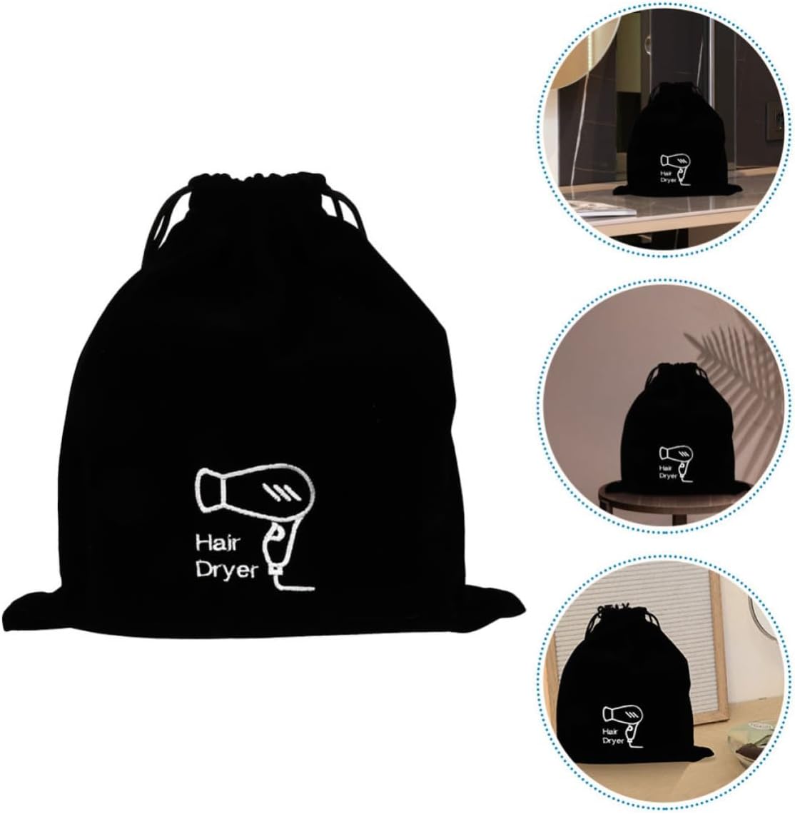 3pcs Velvet Drawstring Hair Dryer Bag for Hair Tools and Accessories, Multifunctional Use with Lint Material, Stylish Simple Design, Compact Travel Organizer for Business Trip
