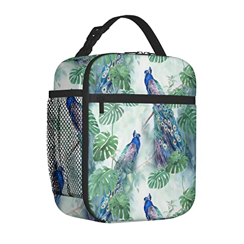Seimiydf Reusable Peacock Feather Lunch Bag For Men/Women, Insulated Portable Lunch Box Leakproof Cooler Tote Bag For Office Work Picnic Beach #TOP2