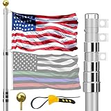 IIOPE 25FT Telescoping Flag Pole for Outside House,Extra Thick Telescopic Flagpole with USA Flag & Complete Hardware,Residential,Commercial | Great for Patriotic Displays & Gift Giving (Silver)