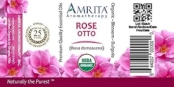 Organic Rose, Otto Essential Oil - Rose damascena - 100% Pure Undiluted & Therapeutic Grade, Premium Quality Aromatherapy Oils, Tested & Verified - 1ML : AMRITA Aromatherapy