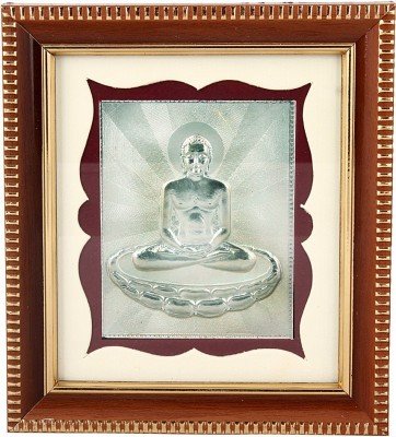 Siri Creations 999 Pure Silver BudhaWooden Frame Size 2 Showpiece - 13.5 cm