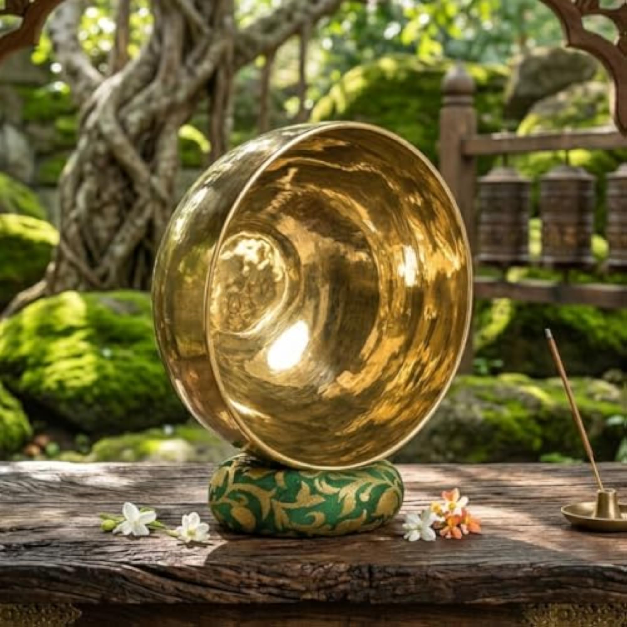 Tibetan Singing Bowl Set, 15 cm Pure Brass Meditation Bowl