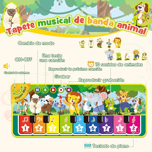 Miniatura 2 de Dromlag Juguetes Niños 1 Año, Alfombra Musical Con 10 Sonidos De Animales Regalo 1 2 Niños Niña Años, Piano Infantil Juegos Juguetes Montessori Educativos Sensoriales Bebe Regalos Pascua Niño