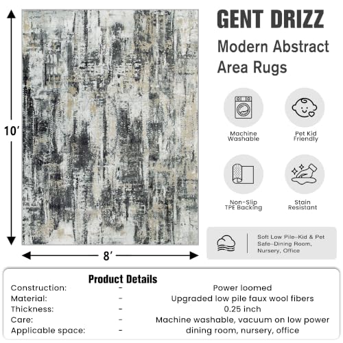 8x10 Area Rugs for Living Room: Washable Abstract Black Grey Gold Carpet - Image 2