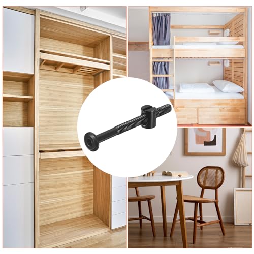 QUARKZMAN 10 Stück Sechskantschrauben Bolzen mit Fassmuttern, M6 x 65mm Sechskantmöbelbettbolzen mit Schraubenschlüssel für Stühle und Kinderbetten, Schwarz