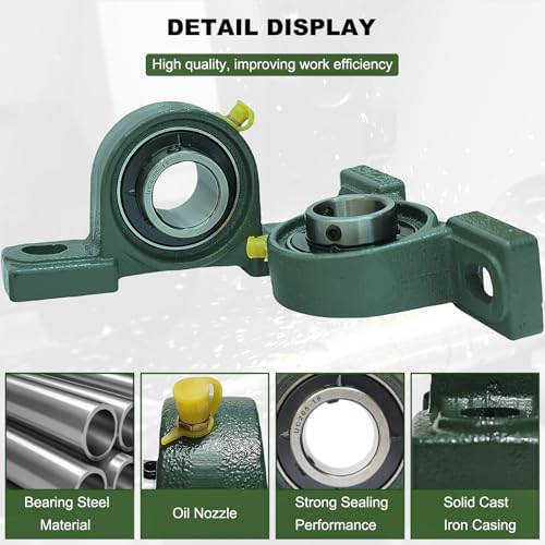 2 Pack UCP205-16 Pillow Block Mounted Ball Bearing - 1" Bore - Solid Cast Iron Base - Self Aligning - 3
