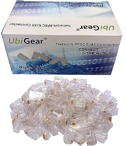 UbiGear 100 Pcs CAT5e RJ45 Pass-Through Network Cable Modular Plug 8P8C Gold-Plated Connector End