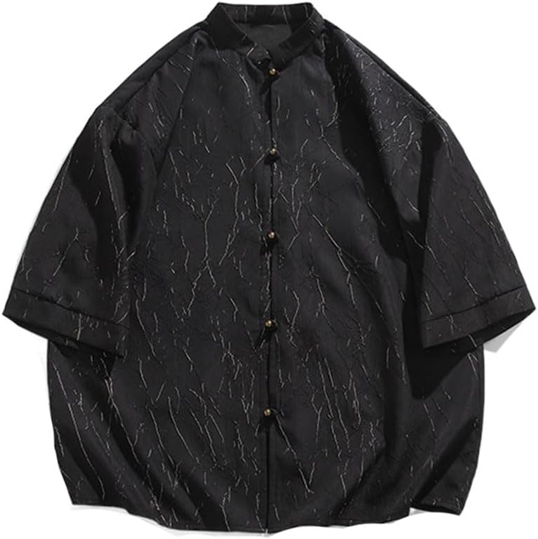 Men's Shirt Summer Mandarin Collar Loose Chinese Style Tops