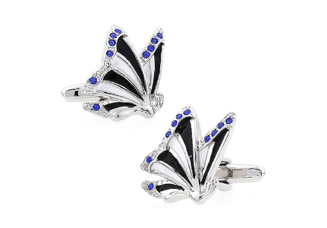 mrcuff Butterfly Crystals Blue Accents Pair Cufflinks in a Presentation Gift Box & Polishing Cloth-picture-10