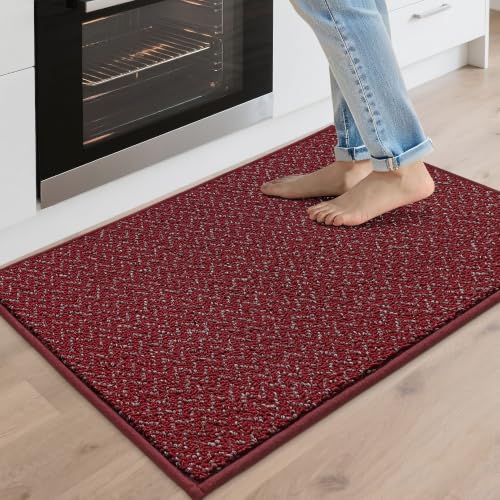 COSY HOMEER Kitchen Rugs Non-Slip Washable Kitchen Floor Mats 20"x32" Red