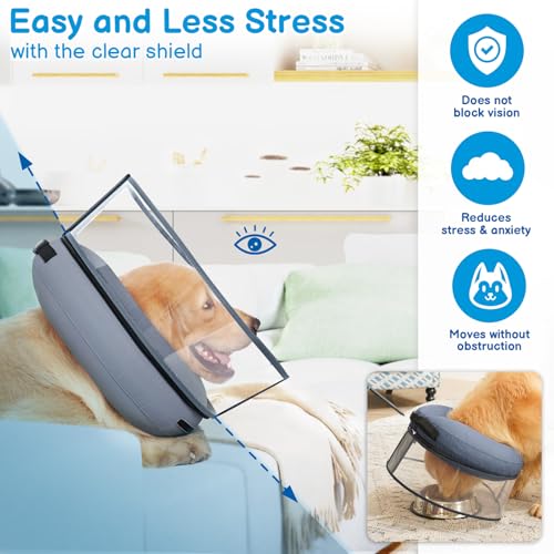 BARKLESS Donut Cone for Medium Dogs, Protective Collar After Surgery to Stop Licking, Patented Blow up Dog Surgery Collar with Transparent Shield, Inflatable Pillow Cone - Thumbnail 2