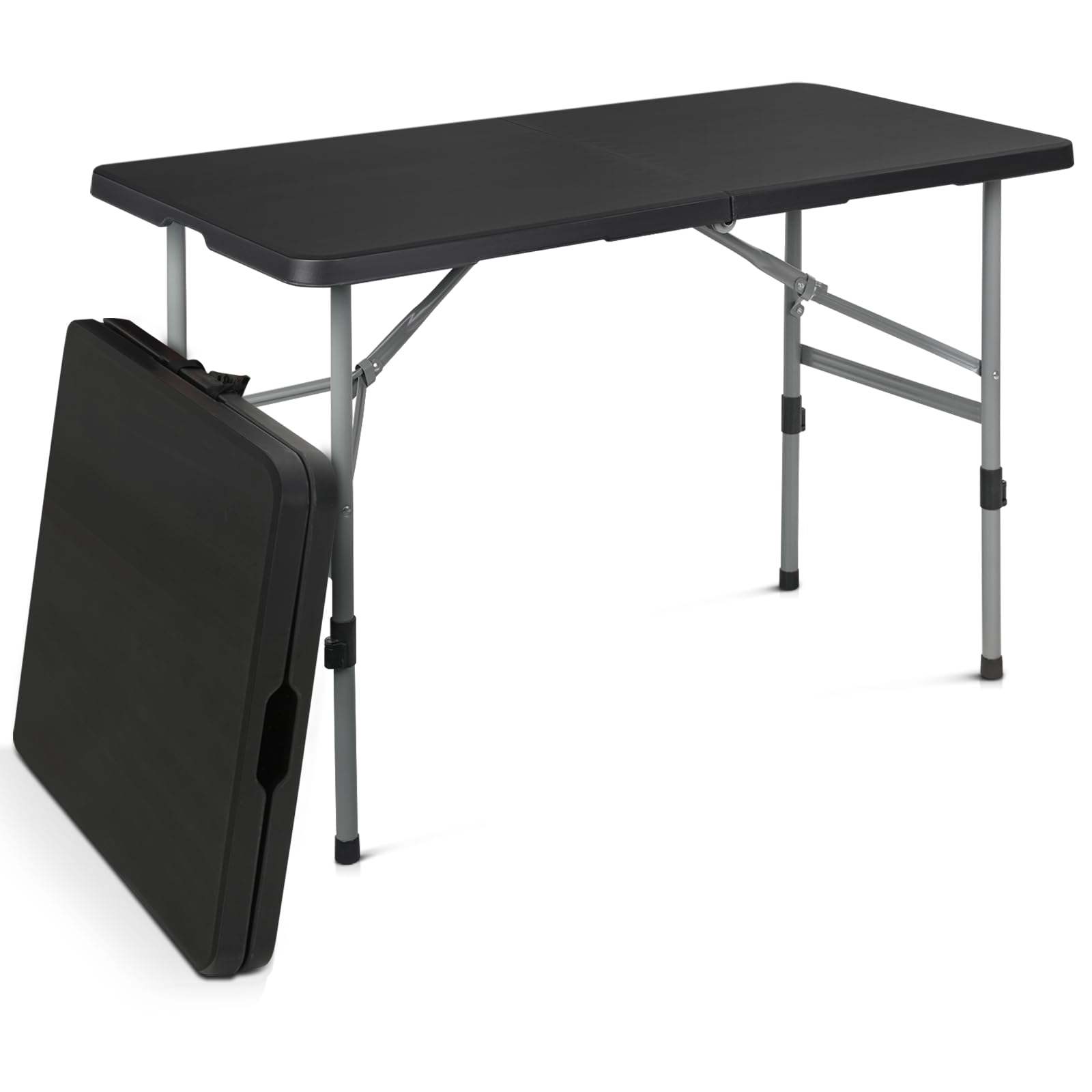 Athena Collection 4ft Folding Table Plastic Fold-in-Half Table, Black