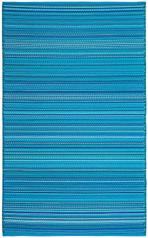 FH Home Outdoor Rug - Waterproof, Fade Resistant, Reversible - Premium Recycled Plastic - Striped - Large Patio, Deck, Sunroom, Camping, RV - Havana - Turquoise - 6 x 9 ft