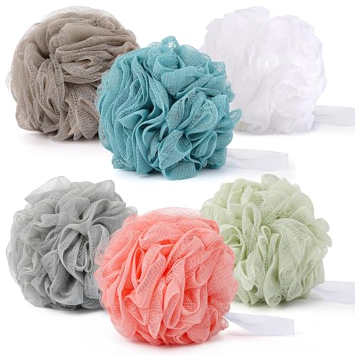 BTYMS 75g/Pc Large Loofah Bath Sponge, XL Exfoliating Puffs Shower Scrunchies Mesh Pouf for Body - Pack of 6