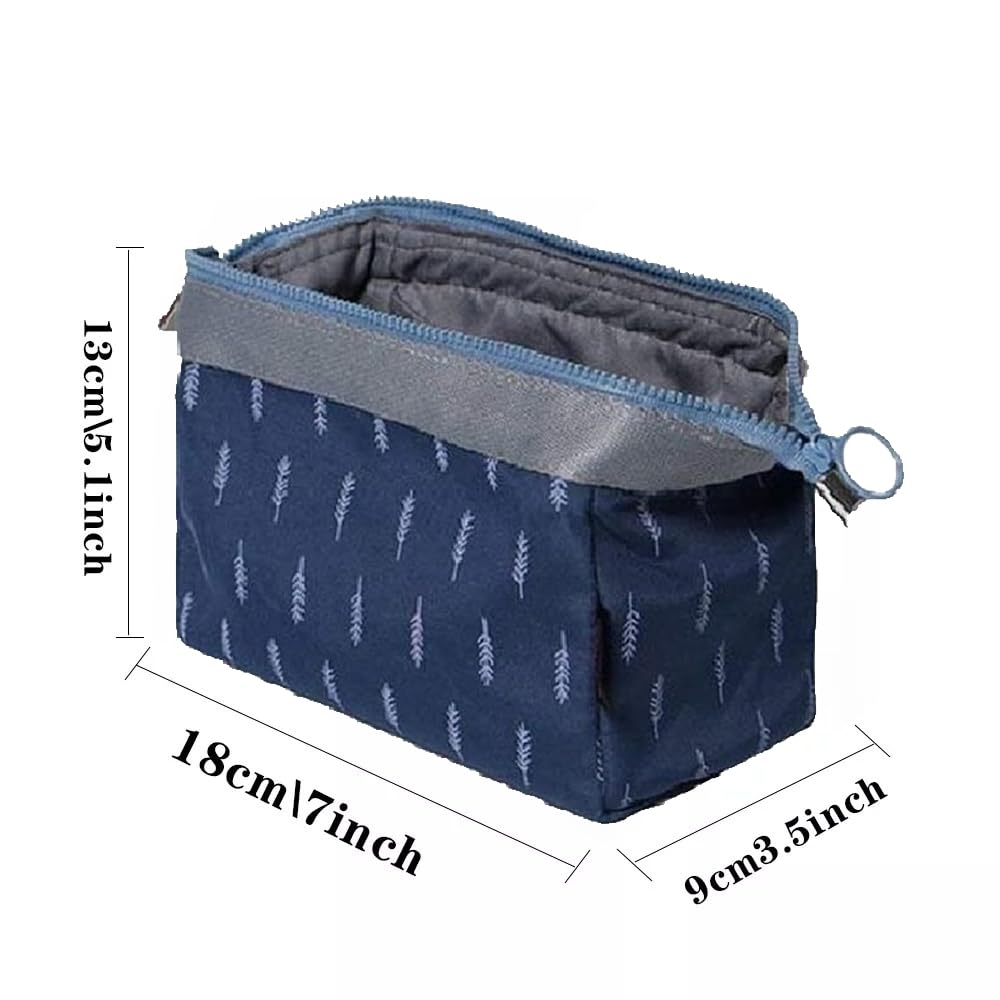 TS WITH TECHSUN Polyester Waterproof Cosmetic Toiletry Bag Travel Floral Printed Women Vanity Shaving Household Grooming Portable Zipper Makeup Case Pouch (Navyblue) 3