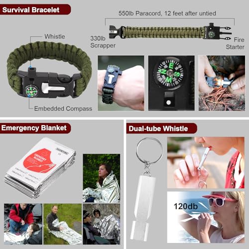 Gifts for Father's Day Men - 118-in-1 Survival Kits - Military-Grade Survival Gear for Outdoor Adventures, Disaster Preparedness, Car/Home/Office Emergency Kit with First Aid Supplies - Image 6