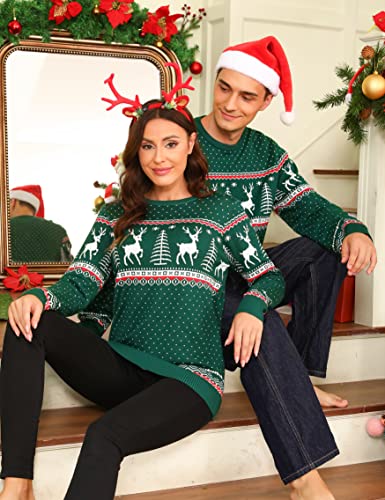 Image of Cowasto Mens Crewneck Christmas Sweater Family Matching Sets Knitted Sweater Pullover