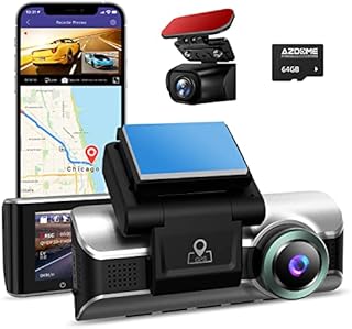 AZDOME 4K Dual Dash Cam, Built in WiFi GPS, with 64GB Card, Front 4K and Rear 1080P Car Dashboard Camera Recorder, 3.19