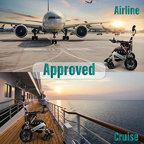 Malisa Electric Wheelchair For Adults, Portable All Terrain Lightweight Wheelchairs, Foldable Motorized Power Wheel Chair, Leather Seat (17.5" Seat) (Taba, Silver Frame) #TOP4