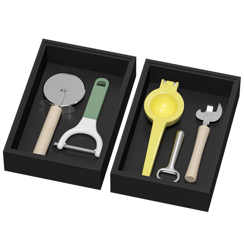 Lixple Bamboo Drawer Organizer, Cutlery Silverware Organizer for Kitchen Drawer, Stackable Utensil Organizer, 2 Pcs Flatware Organizer, Wooden Storage