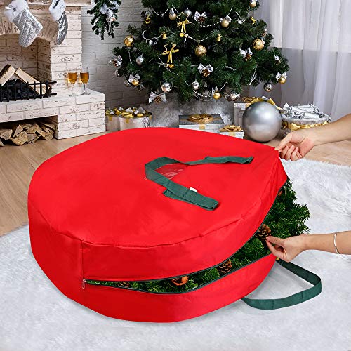 D-Fantix Christmas Wreath Storage Container 30 Inch Large Xmas Wreath Storage Bag With Handle Double Zipper 600D Oxford Decorative Wreath Holders For Garlands,Decorations And Ornaments #TOP4