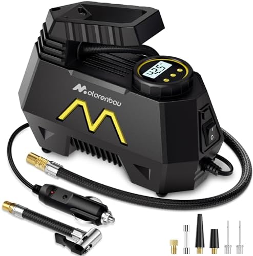 Tire Inflator Portable Air Compressor, 9.8Ft Cord-12V DC-Powered Air Pump for Car Tires, Car Accessories-Auto Fast Pump with Digital Pressure Gauge, LED Light for Car, Motorcycle Bicycle Ball Balloons