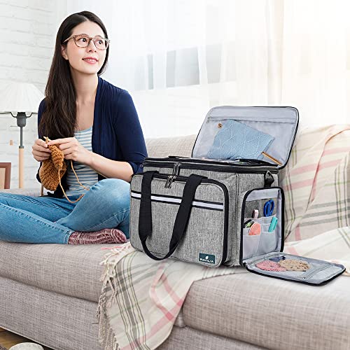 Pavilia Knitting Bag Yarn Storage Tote - Crochet Organizer Bag, Yarn Storage Holder With Dividers For Knitting Accessories, Yarn Skiens, Needles, Hooks, Unfinished Project (Heather Gray) #TOP5