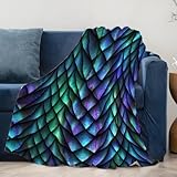 Fleece Blanket Winter Throw Blanket, Christmas Decorations Gifts for Women Girls, Soft Lightweight Cozy Fuzzy Warm Flannel Blanket for Couch Bed Sofa Home Decor (Tricolor Dragon Scale, 30' x 40')