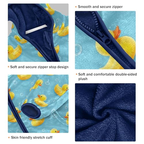 CHIFIGNO Yellow Ducks Blue Toddler Boys Fleece Zip up Jacket, Thick Lightweight Fleece Outerwear Jackets 3T3