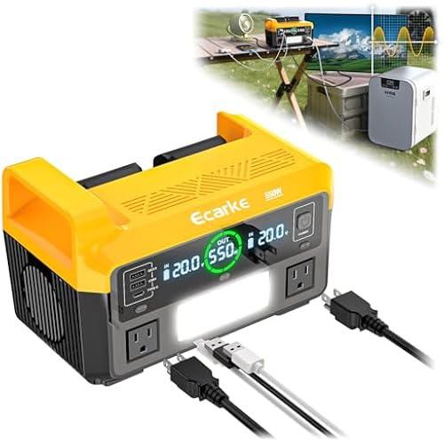 Ecarke 550W Portable Power Inverter Compatible with DeWalt 20V Battery, DC 18V to AC 110V Pure Sine Wave Power Station 2 AC Outlets,2 USB-A&1 USB-C 20W, 600LM LED Outdoor Emergency Use(Tool Only)