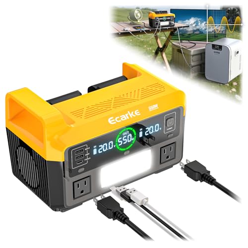 Image of Ecarke 550W Portable Power Inverter Compatible with DeWalt 20V Battery, DC 18V to AC 110V Pure Sine Wave Power Station 2 AC Outlets,2 USB-A&1 USB-C 20W, 600LM LED Outdoor Emergency Use(Tool Only)