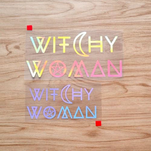 Image of 2 Pack Holographic Iridescent, 5 Inches, 7 Inches - Witchy Woman Wiccan Pentagram Pentacle Moon Witch Sticker Decal Vinyl 02253a - No Background Die Cut for Car Boat