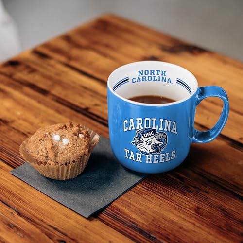 Image of Logo Brands NCAA North Carolina Tar Heels 15 oz Stripe Coffee Mug - Vintage Team Logo, Inside Print & Stripes, Microwave & Dishwasher Safe- Great Gift For Fans & Alumni