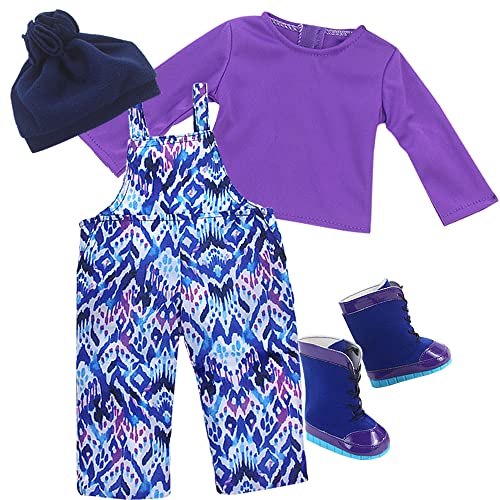 Sophia's Ikat Print Snow Bib Overalls, Long Sleeve Tee, Fleece Hat and Boots Set for 18