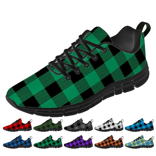Funny Buffalo Plaid Shoes Womens Mens Cute Tennis Shoes Lightweight Running Walking Sneakers Gifts for Him Her,Green,Size 8 Men,9.5 Women