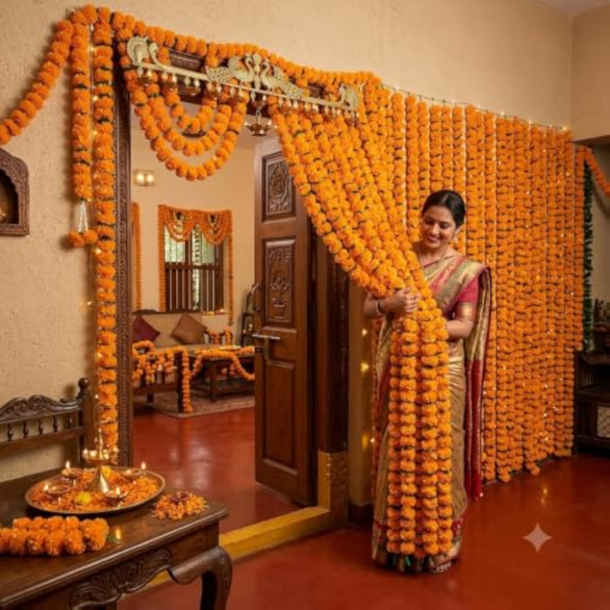 Artificial Marigold Flower Garland, 10 Pcs