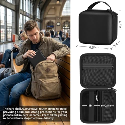 Image of Portable Travel Router Case for TP-Link Roam 7 BE3600 / Roam 6 AX1500 AX3000, for GL-MT3000 / GL-BE3600 / GL-MT3600BE / GL-AXT1800, Hard EVA WiFi Hotspot Organizer for Cables, Box Only-Black