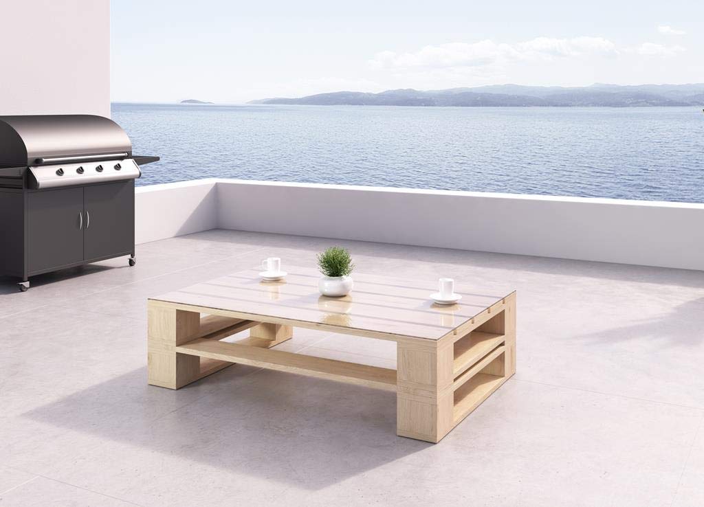 sunnypillow Palettenmöbel Gartenmöbel Set aus Holz Indoor/Outdoor - Europaletten für Möbel - Holztisch für Balkon Terrasse Garten (Natur Couchtisch 80 x 80 cm Höhe: 40 cm)