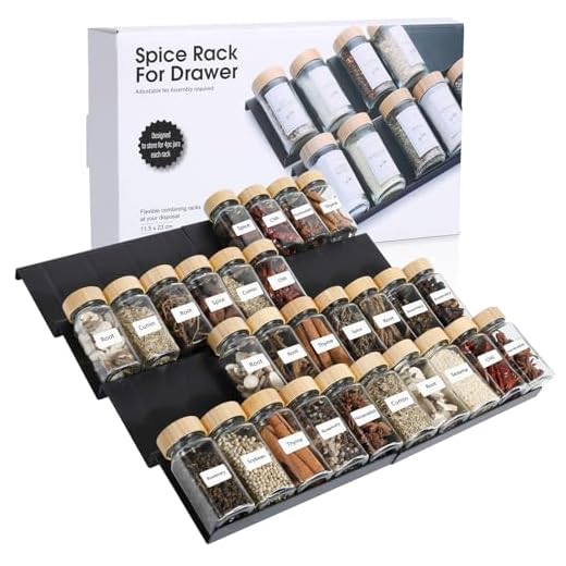 AiQInu Kruidenrek voor lade, 8 stuks, uittrekbaar van 23 cm tot 46 cm, organizer voor kruidenladen, kruidenrek voor keuken, werkblad, kast, rek