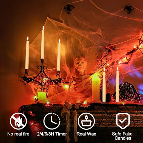 Image of Real Wax Flameless Taper Candles, LED Taper Candles Battery Operated with Rmote, Ivory Flameless Battery Candlesticks with 3D Flame for Spring Wedding Home Decor(0.78 inchx9.84 inch)