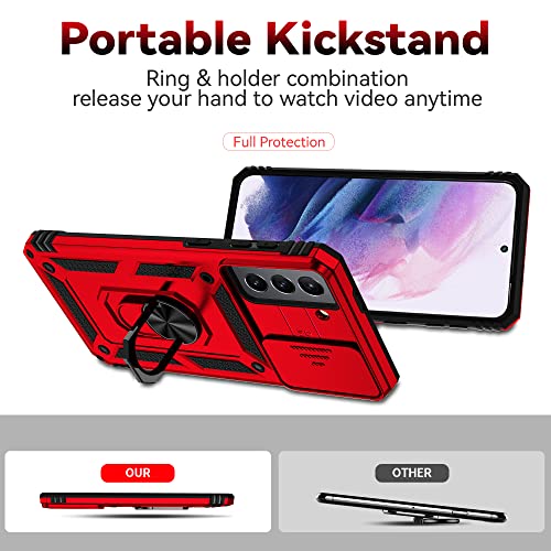 Coque Galaxy S21 Plus 5G rouge anneau aimanté protection écran PET 3D