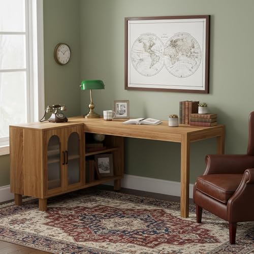 Tribesigns 59" Executive L Shaped Desk with File Cabinet, Farmhouse Wood Computer Coner Desk with Storage Shelves, Large Writting Desk for Home Office Work and Study (Rustic Brown)