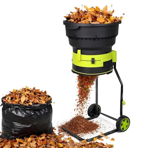 LYNNEYING Tritafoglie Elettrico con Protezione Surriscaldamento, Biotrituratore Senza Lame, 8000RPM Alta Prestazione, Riduzione 17:1, Tramoggia Larga 54 Cm, per Compostaggio Efficiente(NoPowercord)