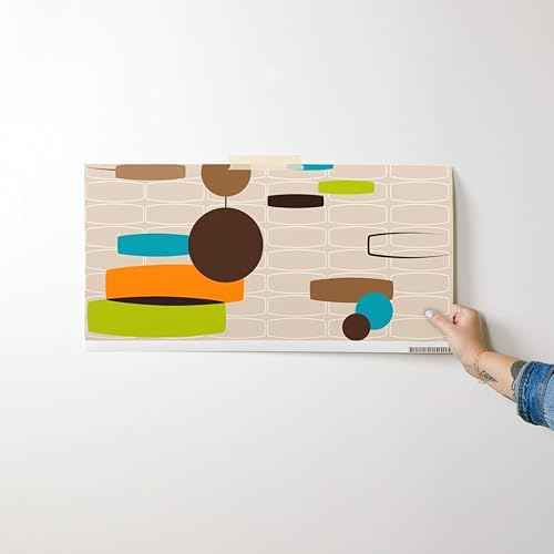 Miniatura 7 de Muestras de papel tapiz removibles - Tan Geométrico Mod Retro Atómico Abstracto de mediados de siglo Vintage Verde Marrón Naranja Círculos Turquesa