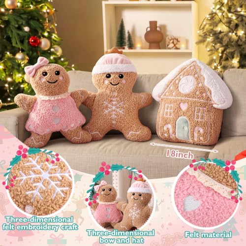 Image of Konohan 3 Pcs Christmas Gingerbread Man House Throw Pillows Xmas Pillows