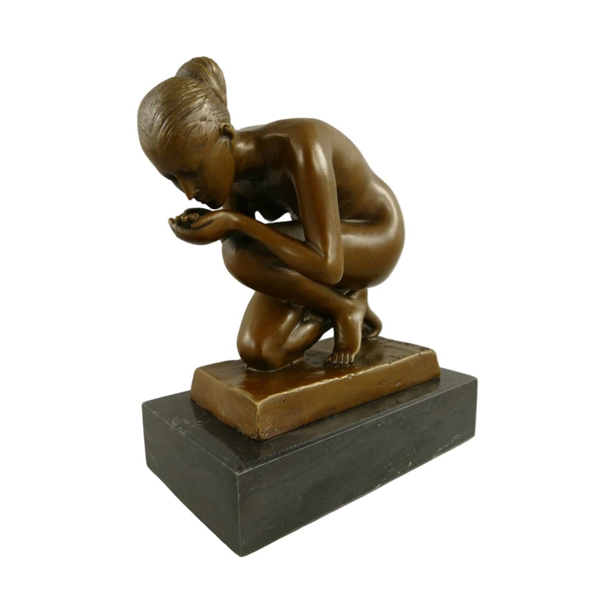Antikas - Hochwertige Bronze Figur Frau, hockend und patiniert, H.22 cm